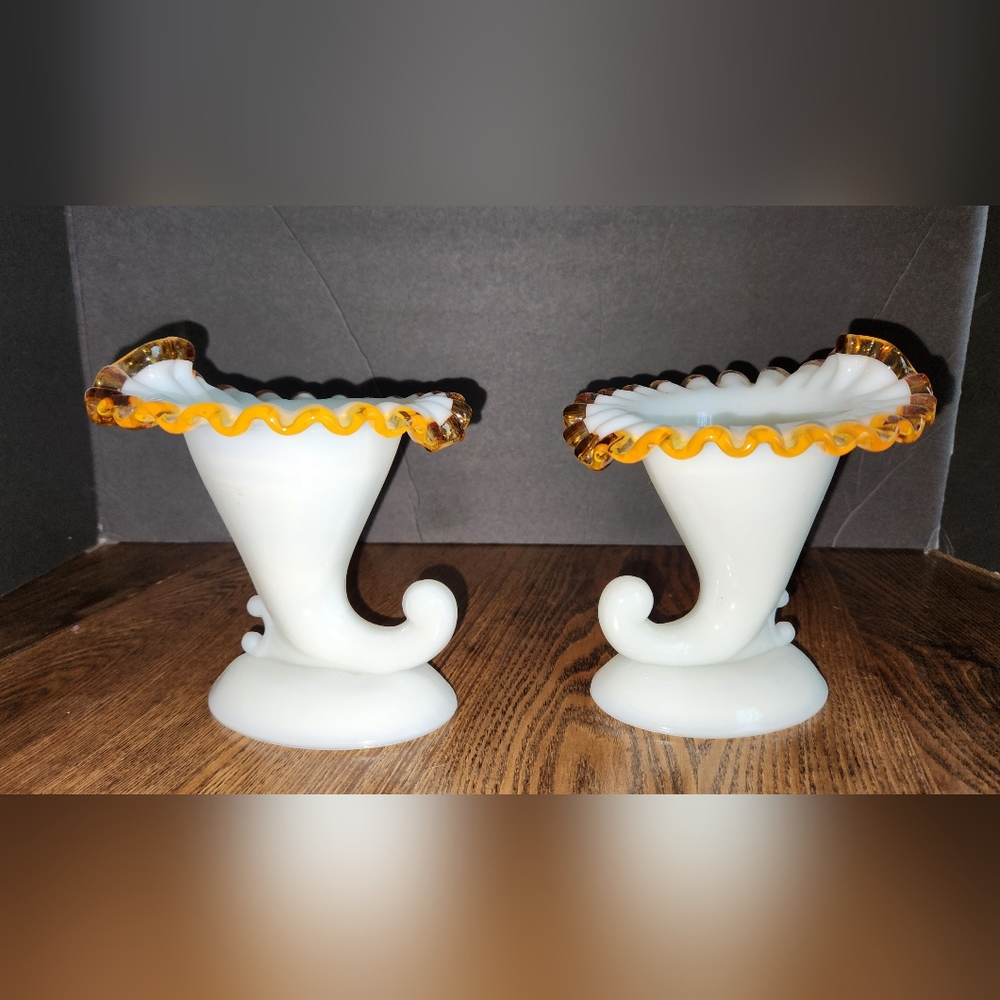 Vintage Fenton Amber crest candlesticks